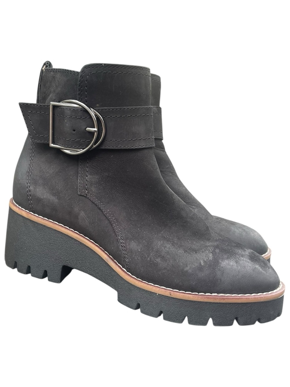 BLONDO Waterproof Black Suede Lug Sole Ankle Boots with Buckle Size 7.5